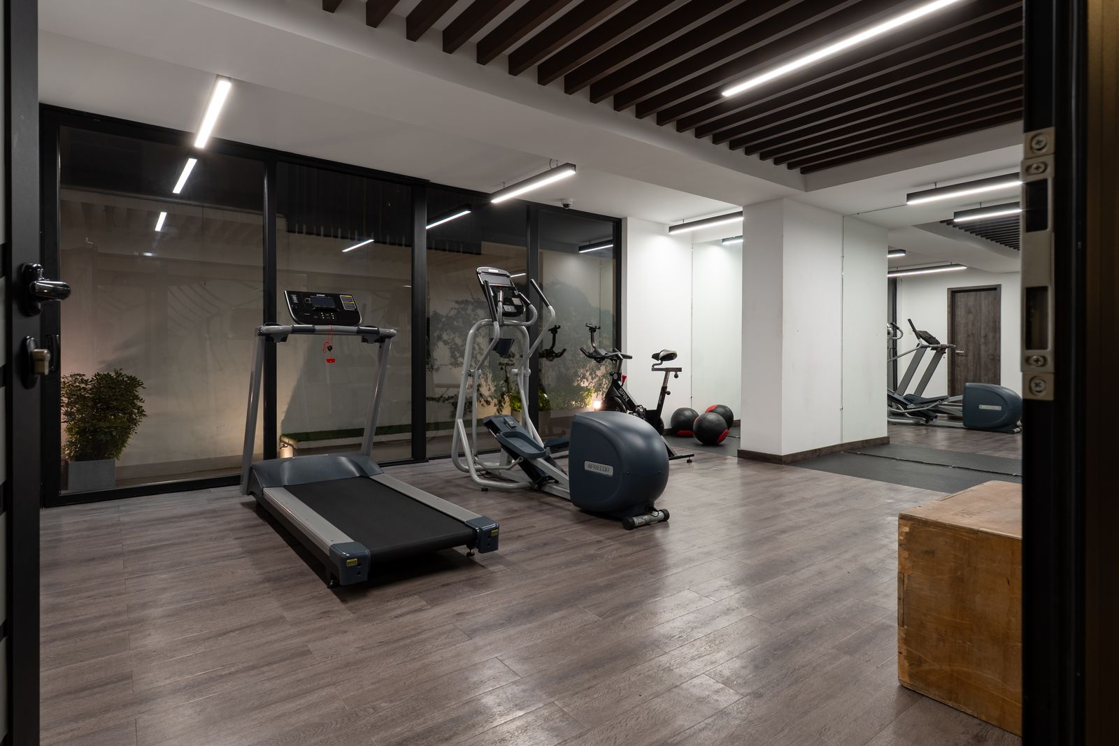 Gym with cardio machines and weights